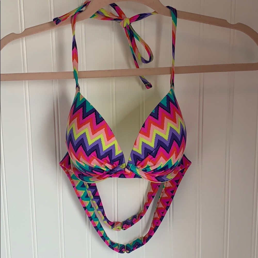 Aerie Padded Bikini Top 36B Striped Halter